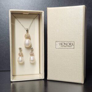NEW Honora Cultured Pearls Necklace Earrings Boxed Gift Set Jewelry Brand New Ma
